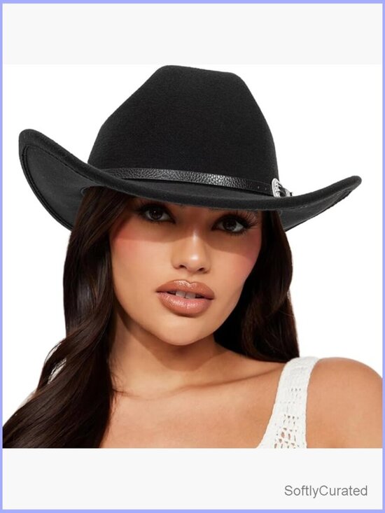 Classic Felt Cowboy Hat with Buckle Belt - Wide Brim Rodeo Cowgirl Hat for main image 6